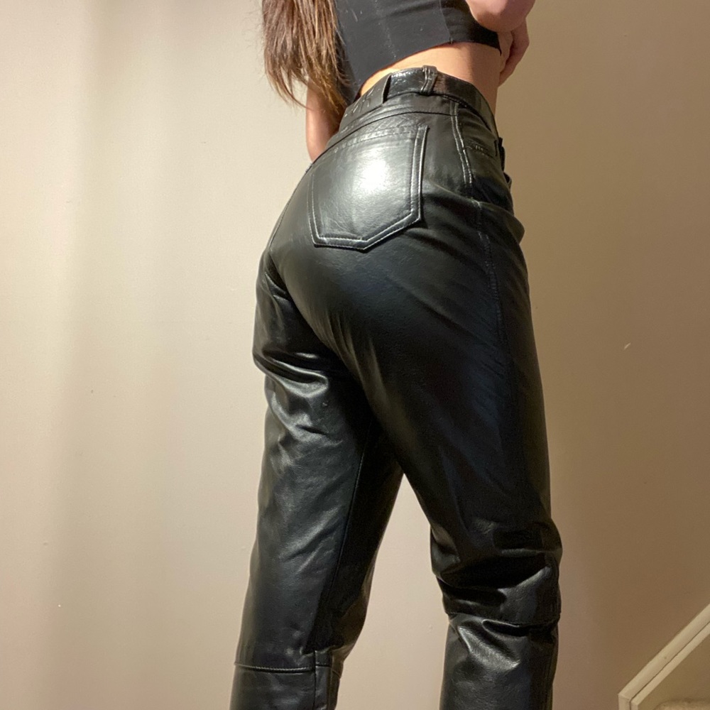 Vintage Genuine Leather High Rise Straight Leg Leather Pants - Picture 4 of 6